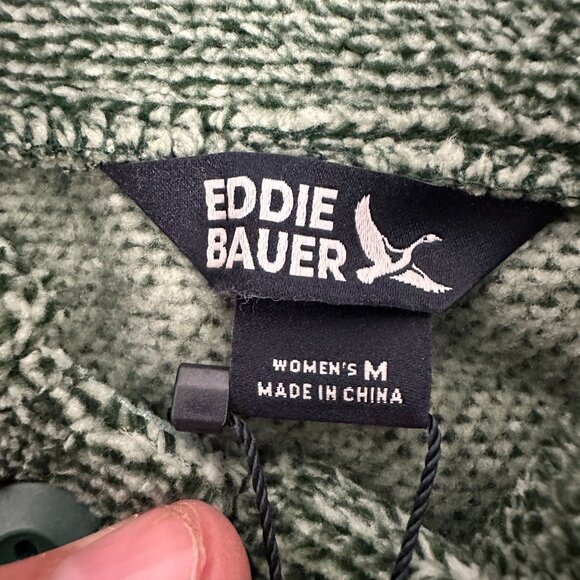 Eddie Bauer Womens M Green Pullover Sweater Fleece Button-Up Collar Medium - Picture 3 of 6